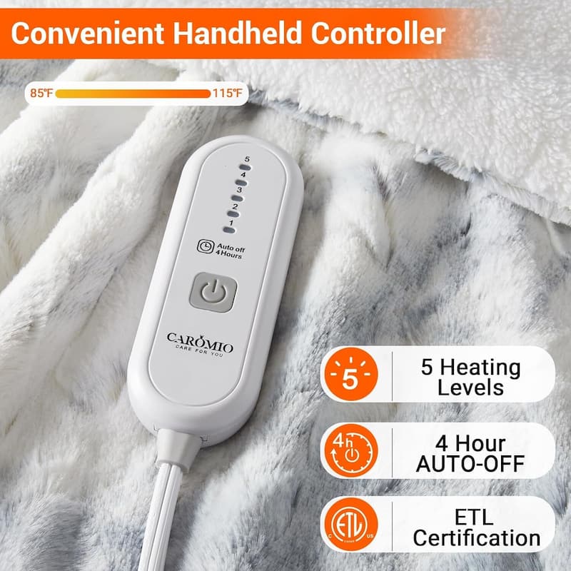 Soft Thicken Heated Electric Throw Blanket, White with 5 Heating Levels
