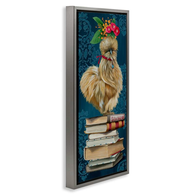 Stupell Farmhouse Chicken on Bookstack Framed Floater Canvas Wall Art Design By Heather Gauthier
