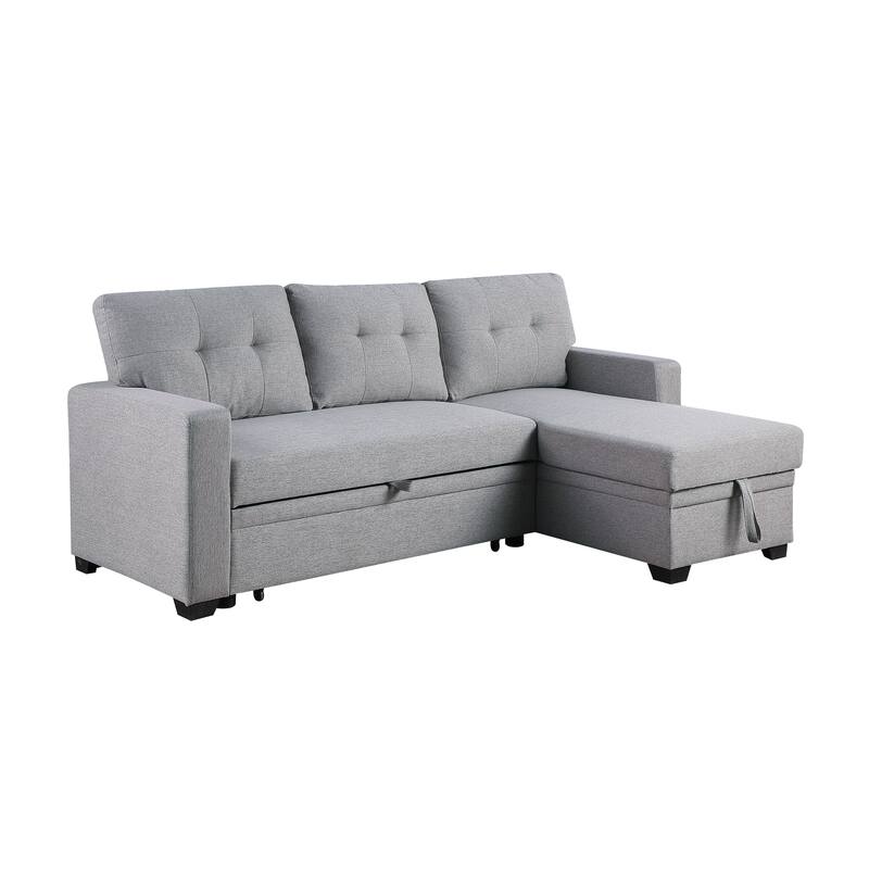 Light Gray Linen Upholstered Pull out Sectional Sofa with Chaise