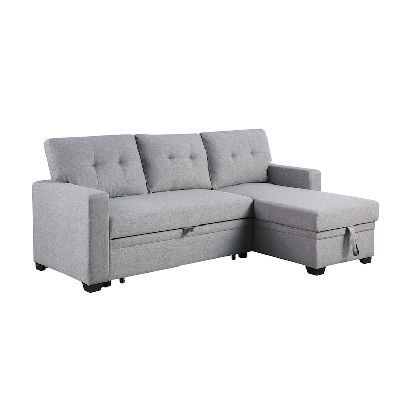 Upholstered Pull out Sectional Sofa with Chaise - Light Gray