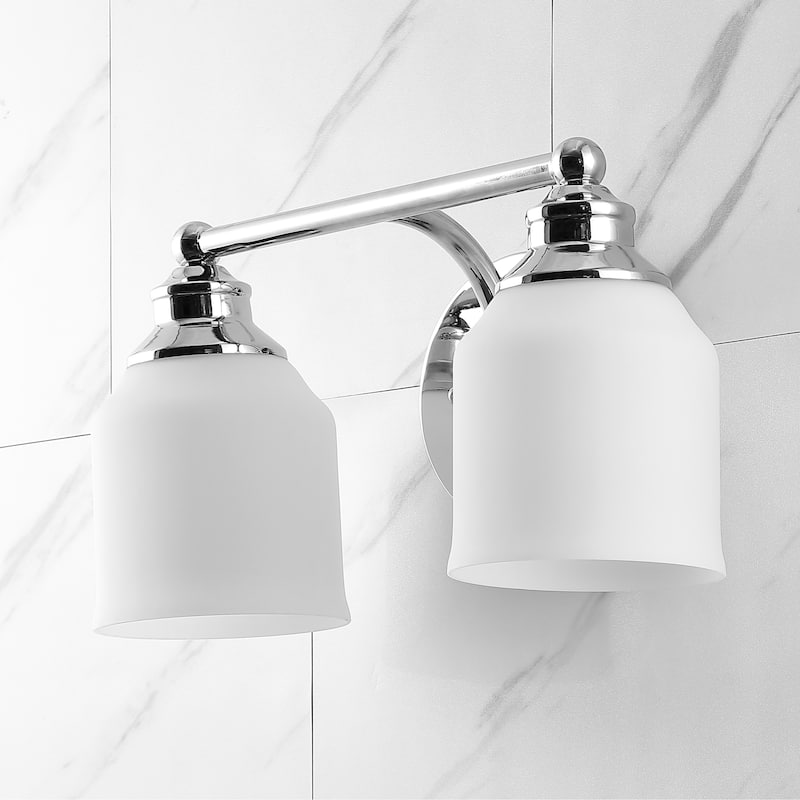 Jayne Iron/Frosted Glass Farmhouse Cottage LED Vanity Light, by JONATHAN Y