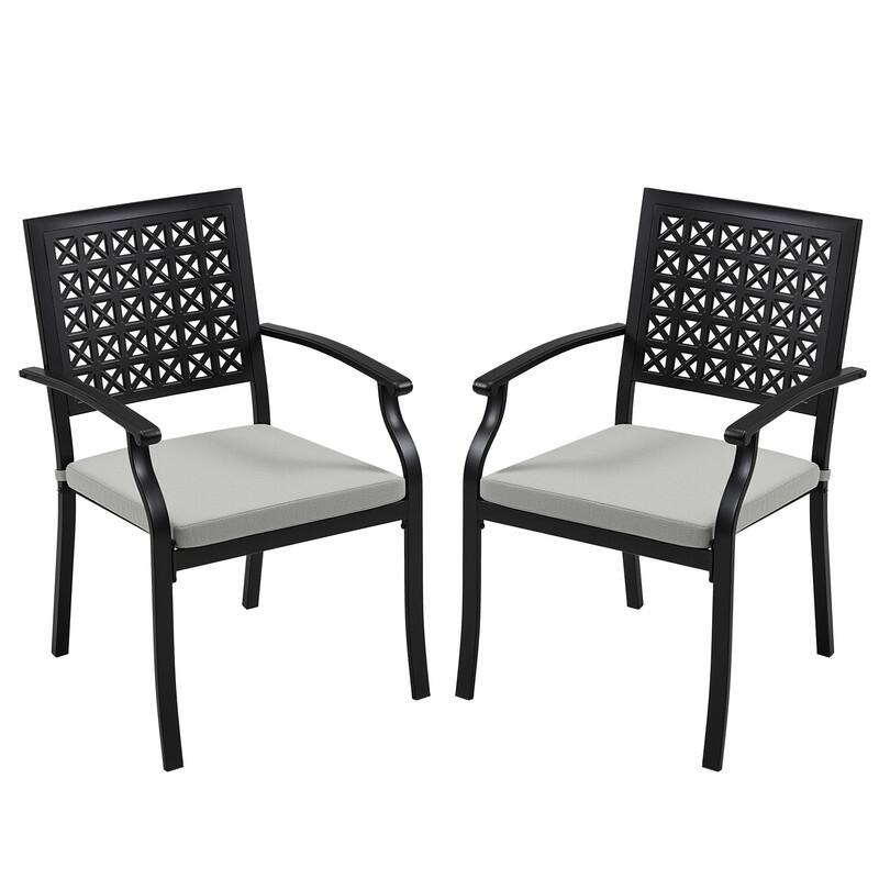 Patio Dining Chairs, Outdoor Metal Chairs with Armrests, Chair Set with Cushions, 2-Piece Set, Suitable for Patios and Gardens