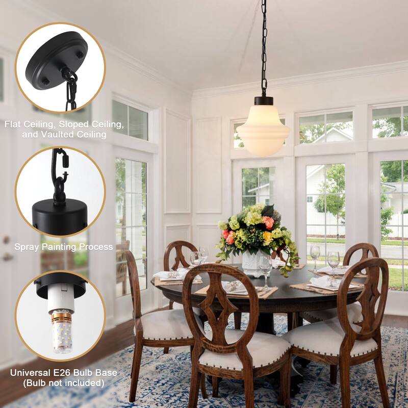 1- Light 8.26'' Wide Dimmable White Milk Glass Pendant