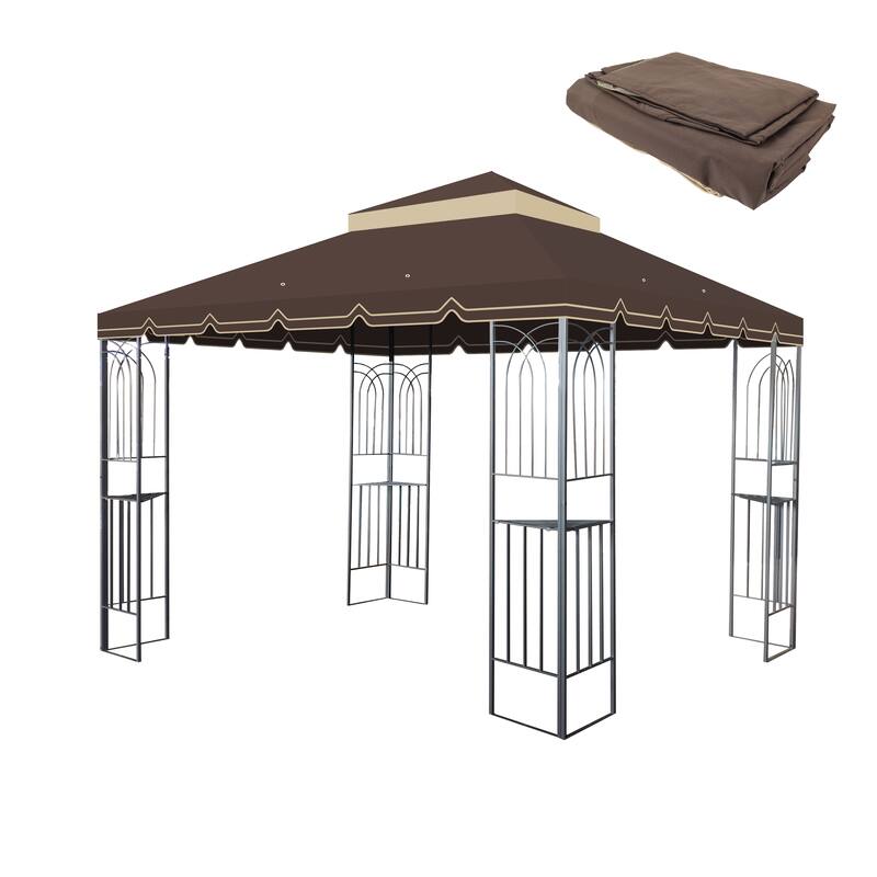 10x10 Ft Double Tiered Outdoor Patio Gazebo Replacement Canopy with UV Protection and Mosquito Netting - Brown