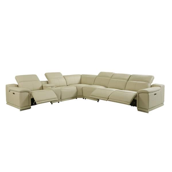 White Italian Leather Power Reclining U Shaped Seven Piece Corner Sectional With Console White Italian Leather Power Reclining U Shaped Seven Piece Corner Sectional With Console