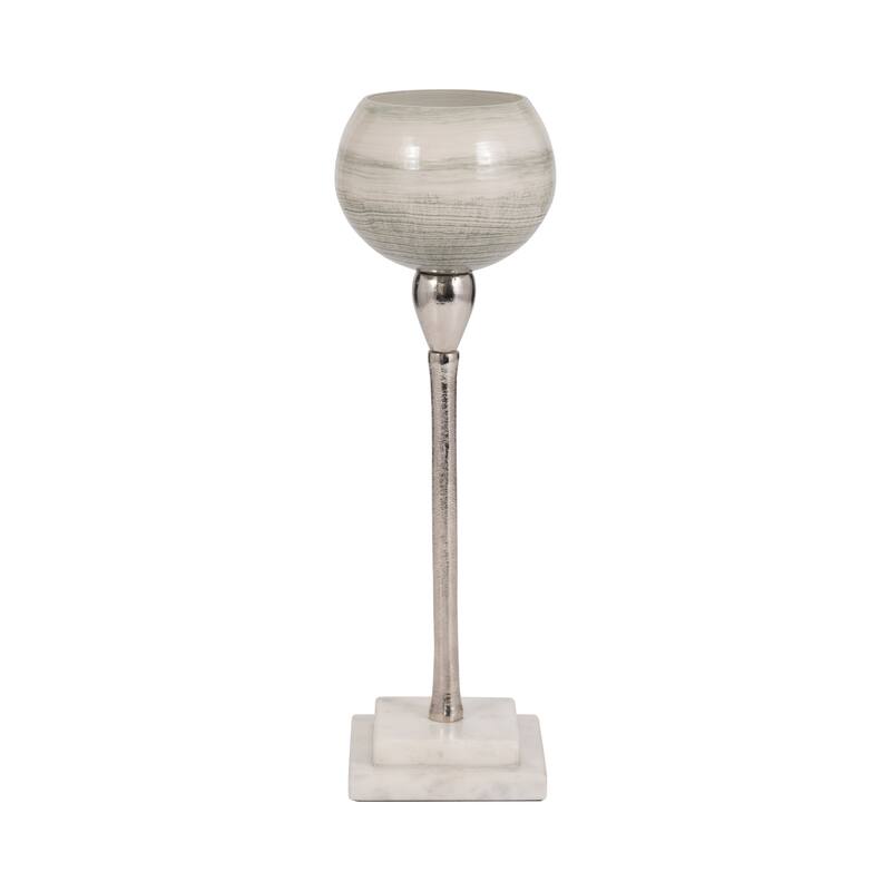 Glass Votive Candle Holder on Marble Stand - Silver