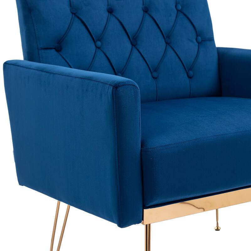 Velvet Upholstered Armchair Single Sofa Modern Tufted Reading Chairs Gold Metal Leg Wingback Chairs for Living Room Bedroom