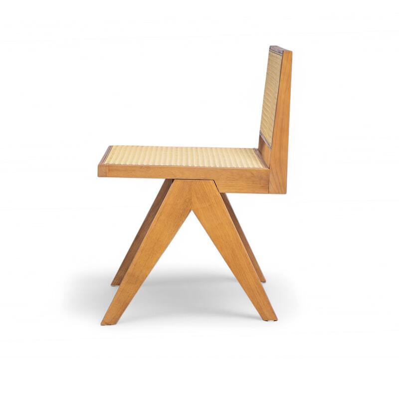 Rattan Dining Chair Set of 2, Armless Side Chairs with Wood Legs