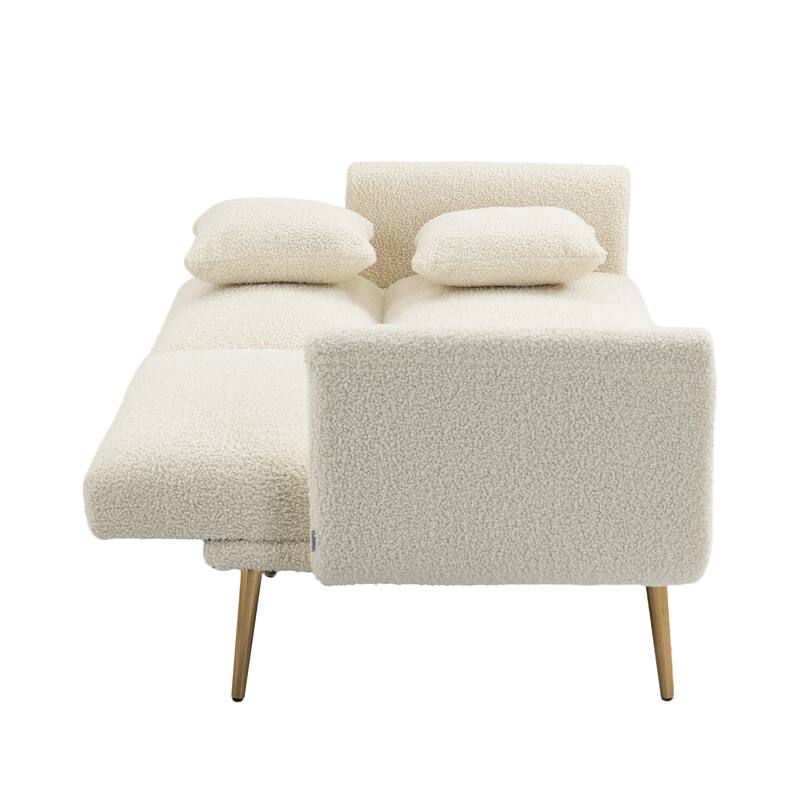 Modern Teddy Upholstered 2-Seater Sofa Bed with 7 Golden Metal Legs