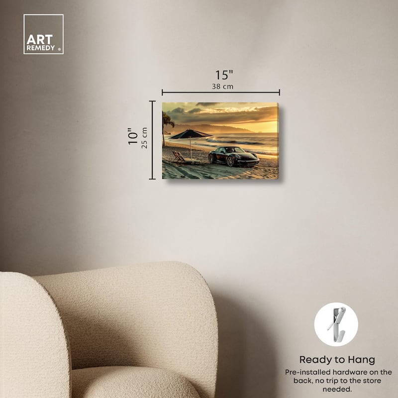 Lovely Sunset Beach Drive Canvas by Art Remedy, Gallery Wrapped