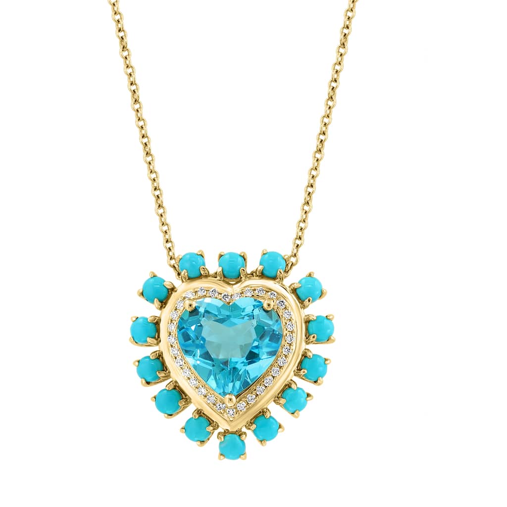 EFFY 14K Gold Diamond,Blue Topaz,Turquoise Heart Pendant Necklace