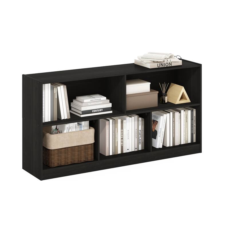 Furinno Daly 5-Cube Horizontal 2 Tier Bookcase, Bookshelf, Storage Organizer, 47 Width, Amber Pine