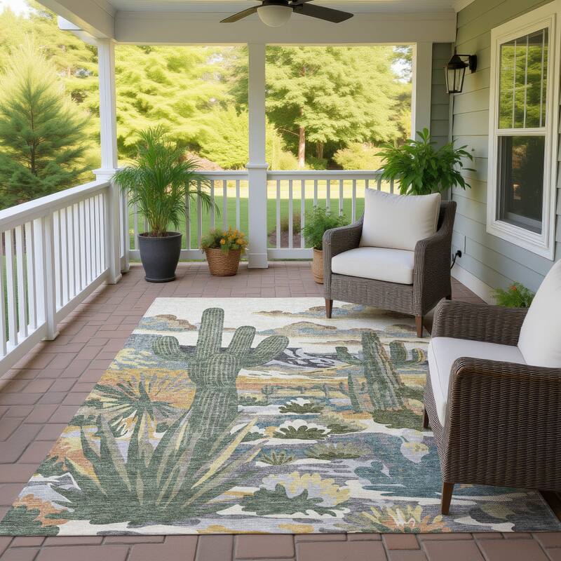 Machine Washable Indoor/ Outdoor Southwestern Mesa Chantille Rug - Beige - 8' x 10'