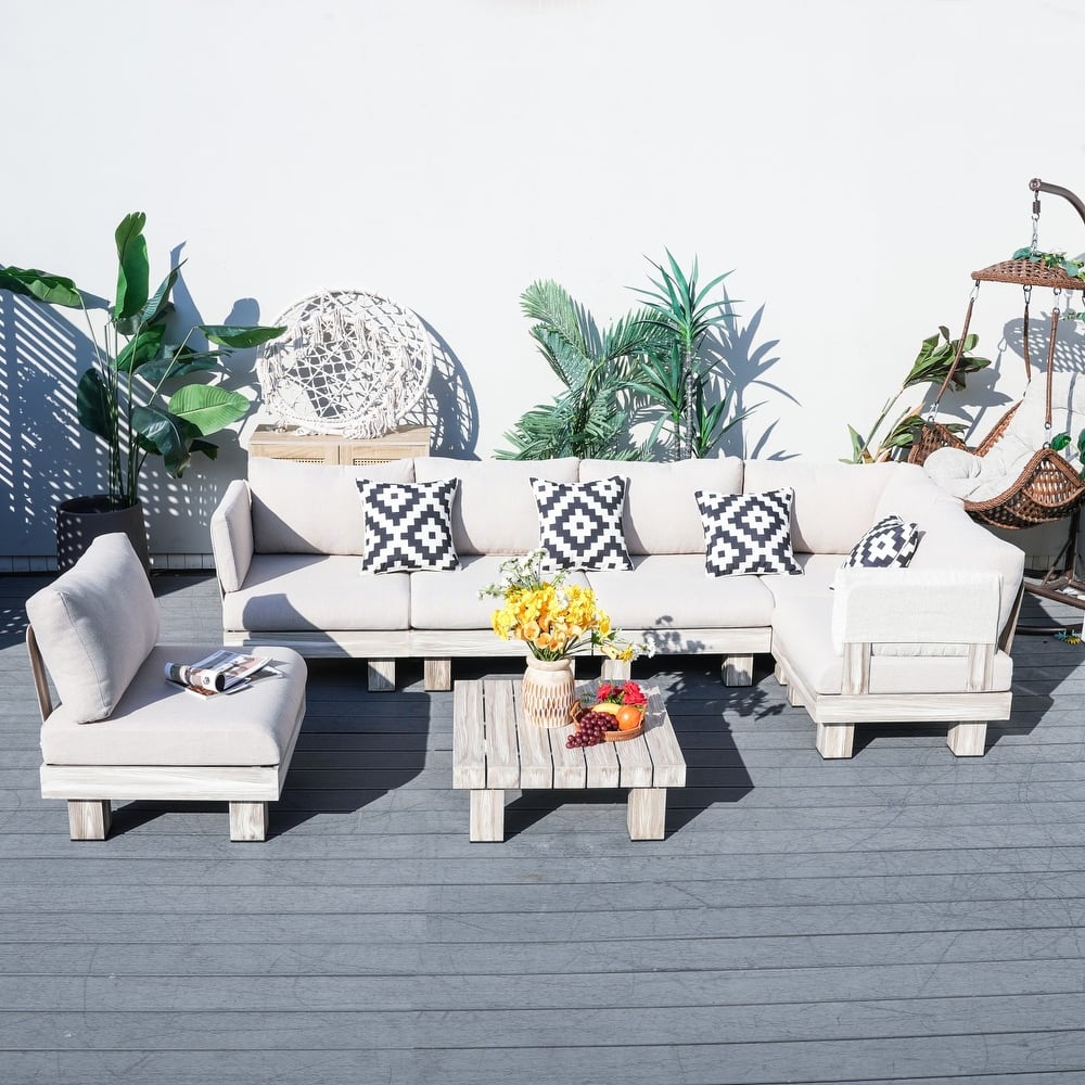 Patio Aluminum Sofa Set with Sponge-filled Cushion and Coffee Table