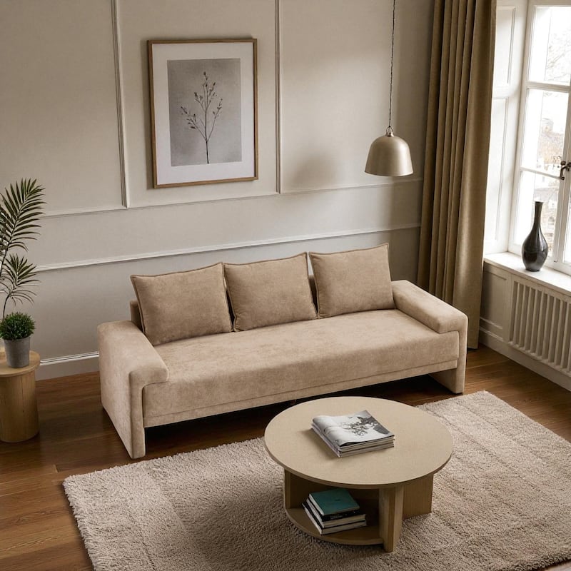 84.5" Modern Velvet Upholstered Sofa, 3-Seater Couch with Durable Wooden Frame for Living Room & Apartments