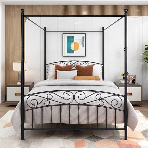 4-Post Metal Canopy Bed Frame Queen/Full Size Vintage Style