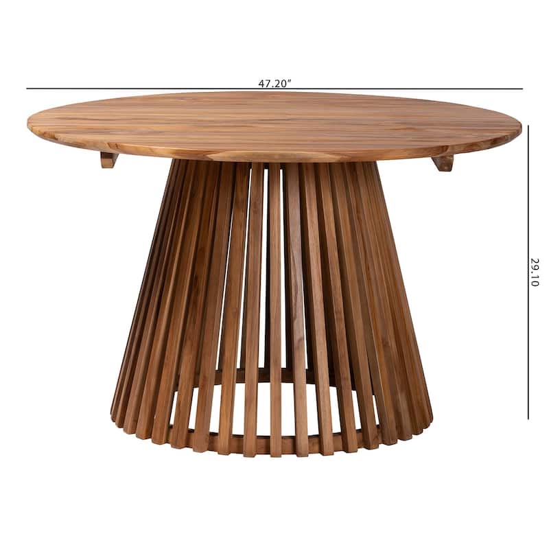 Caribic Modern Slatted Acacia Wood Dining Table - Brown