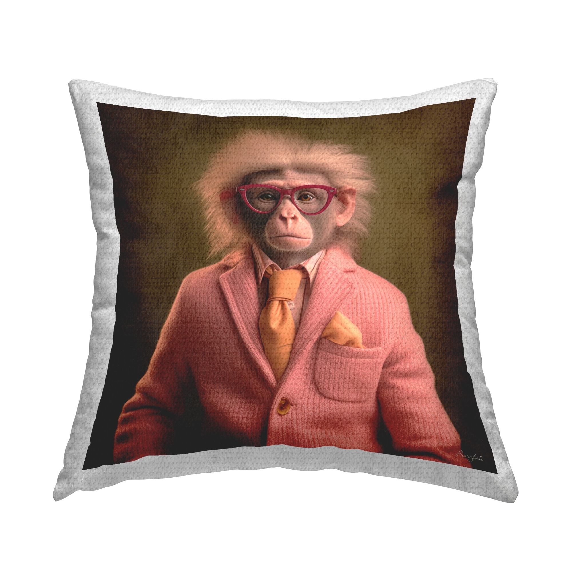 Stupell Monkey in Chic Suit Printed Outdoor Throw Pillow Design by Roozbeh