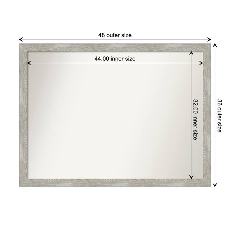 Dove Greywash Narrow Framed Non-Beveled Custom Wall Mirror, Bathroom Vanity Mirror - Outer Size: 47.5 x 35.5