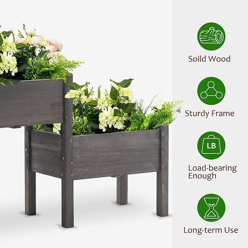 MCombo 3 Tier Raised Garden Bed, Solid Wood 0908