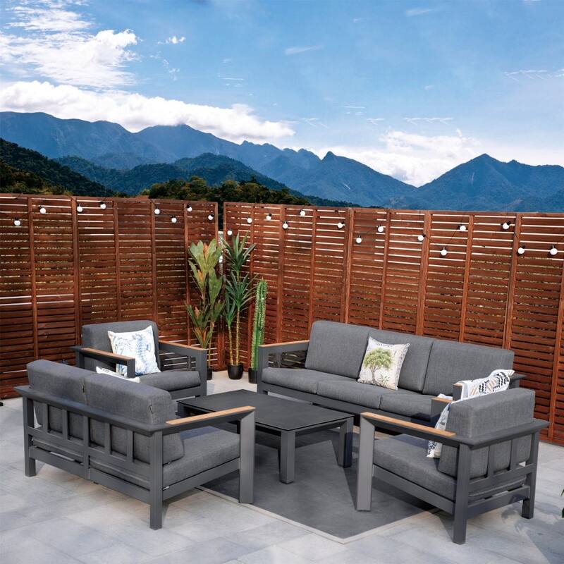 5-Piece Patio Aluminum Sofa Set with End Table
