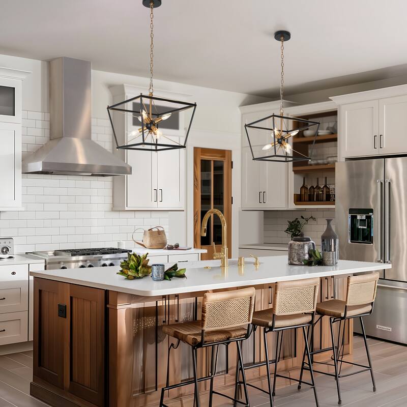 Modern Farmhouse 6-Light Black Gold Cage Chandeliers Sputnik Pendant Light for Dining Room - L15.5" x W15.5" x H15.5"
