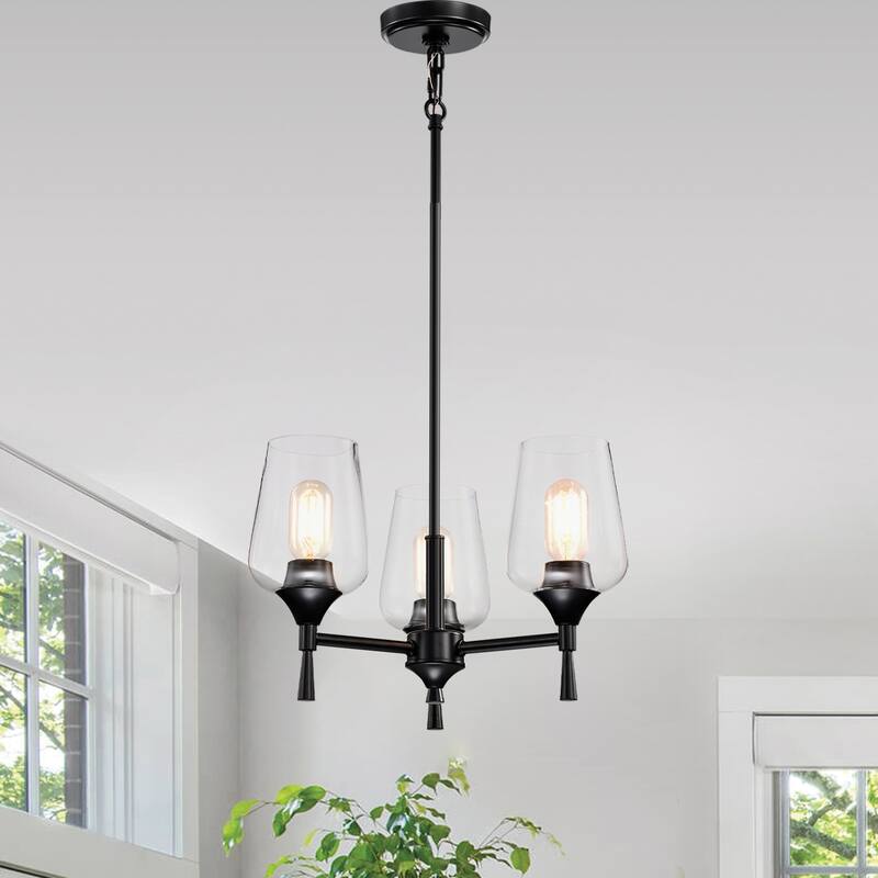 Matte Black 3-Light Modern Chandelier with Clear Wine Glass Shades