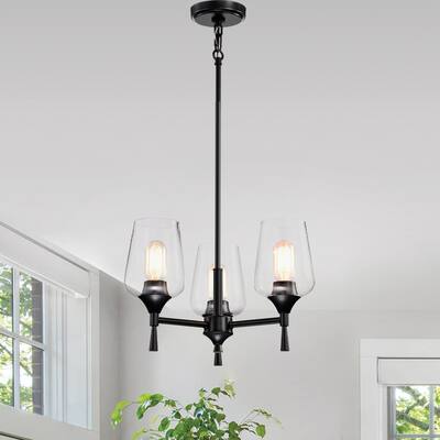 Matte Black 3-Light Modern Chandelier with Clear Wine Glass Shades