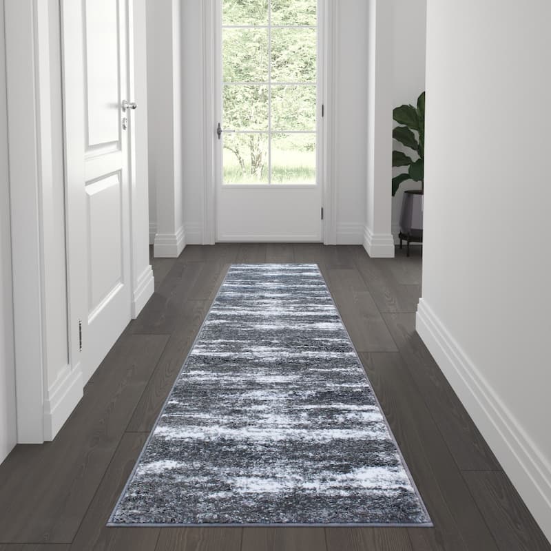 Distressed Motif Indoor Jute Back Olefin Area Rug - 2' x 7' - Grey
