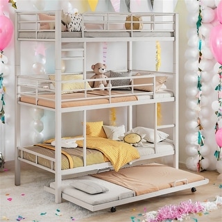 Triple Bunk Bed with Trundle in White