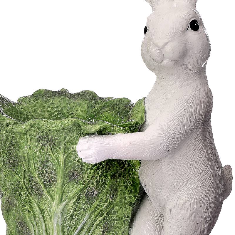 12" Resin Bunny With Cabbage Pot
