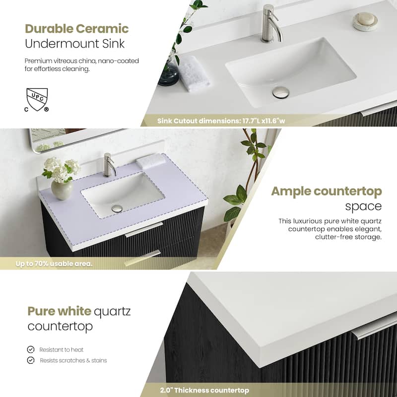 Barcelona Floating Bath Vanity with Quartz Stone Top without Mirror