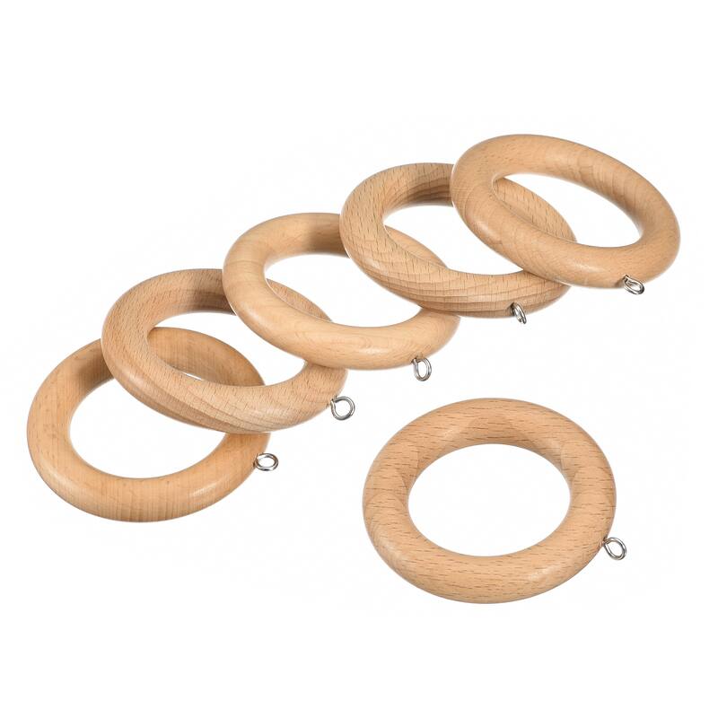 6Pcs 2.75" Wooden Curtain Drapery Rings Hook for Curtain Drapery Rod