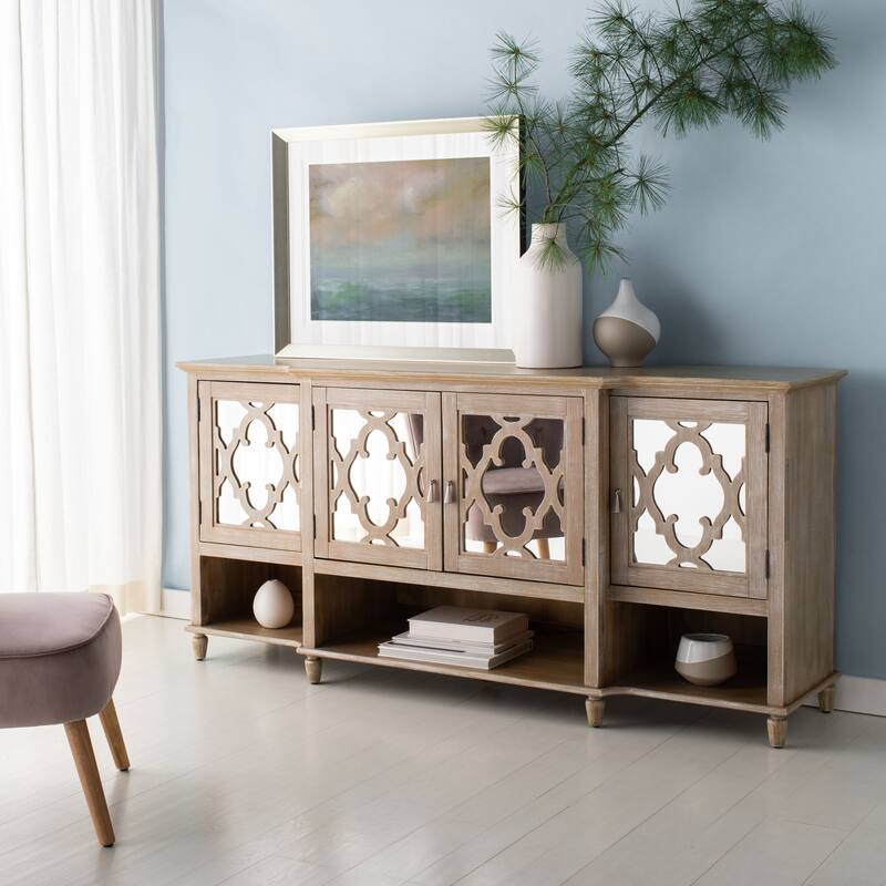 SAFAVIEH Home Juliette Mirrored Sideboard - 72"W x 19"D x 34"H - White Washed