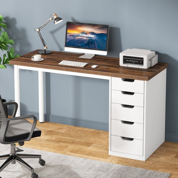 47 inch Computer Desk with 5 drawer Wood and Metal Writing Desk for Study Living Room On Sale Bed Bath Beyond 39915383