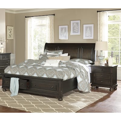 Grayish Brown 3pc Bedroom Set Platform Storage Bed and Two Nightstands