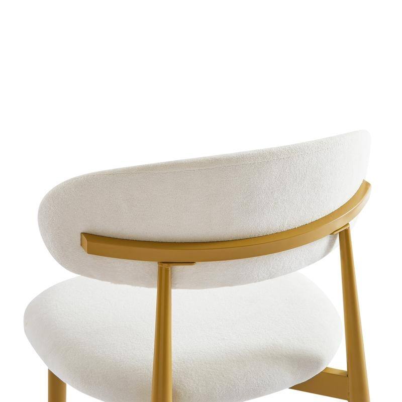 Set of 2 Modern Farmhouse Dining Chairs - Curved Backrest, Soft Padded Seat in White & Gold
