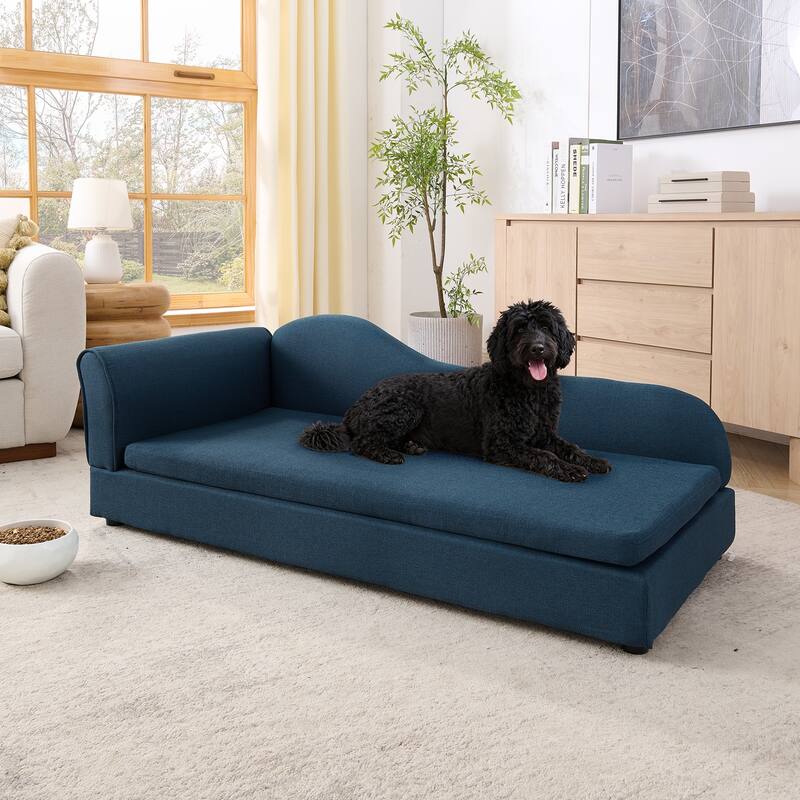 Oversized Pet Sofa, Elegant Modern Linen Fabric Elevated Dog Sofa Bed, Oversized Rectangular Pet Bed with Backrest & Armrest