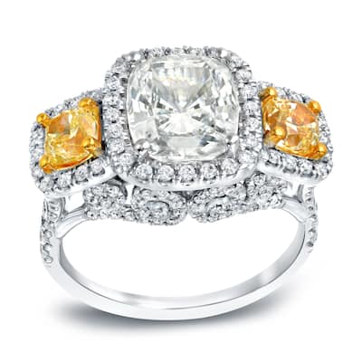 Auriya 18k Gold 5 carat TW Cushion-cut Yellow Diamond Engagement Ring Certified