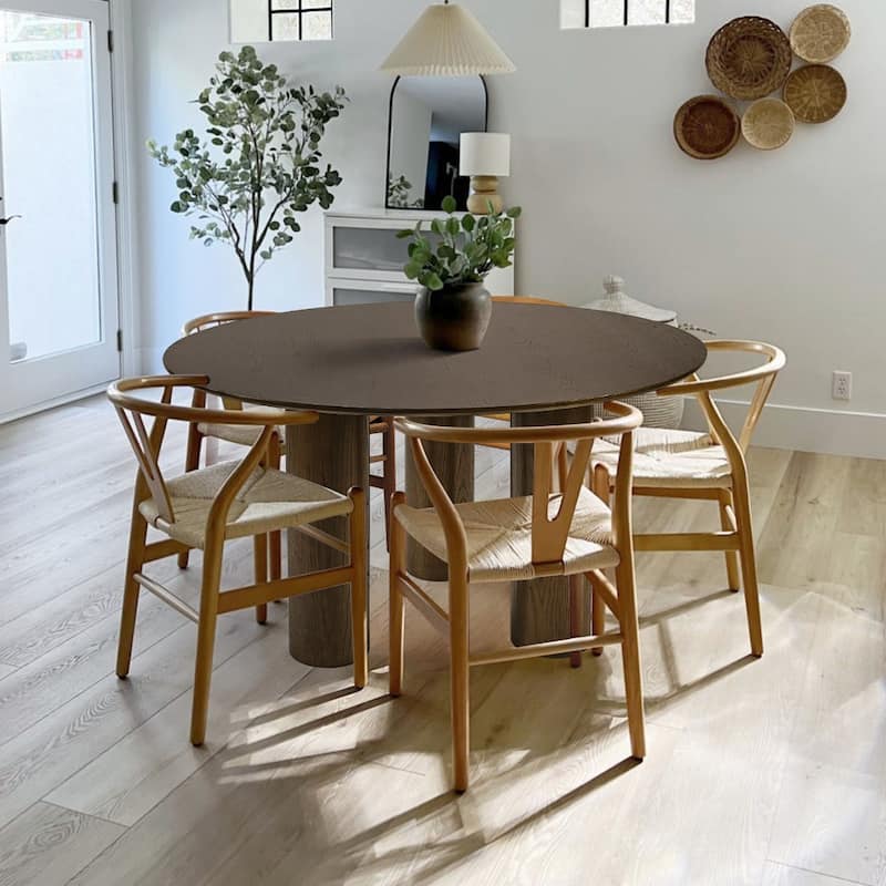 3 Legged 52" Solid Oak Round Dining Table - Walnut
