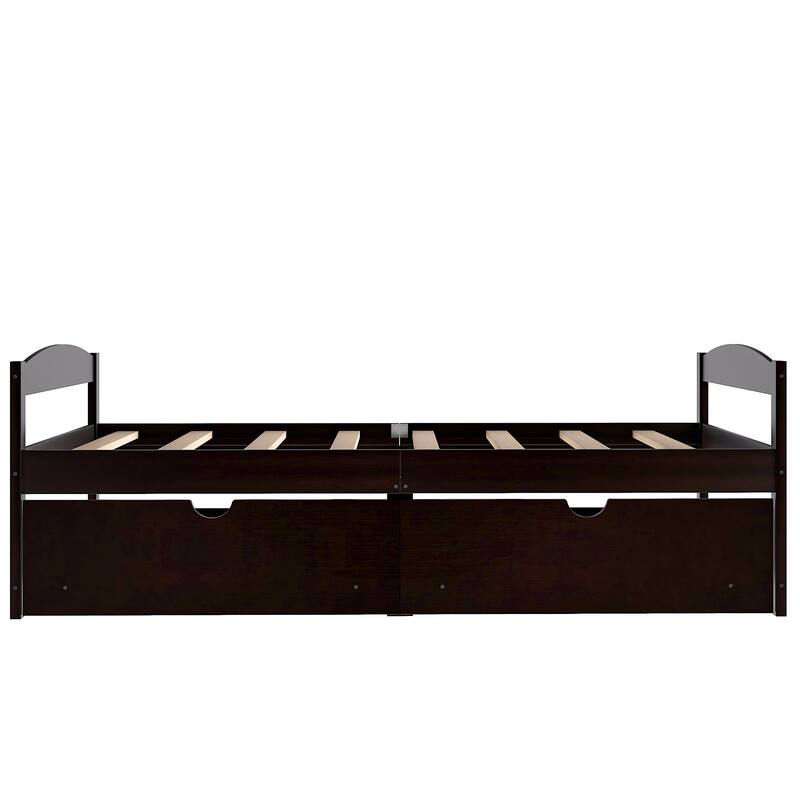 Twin Size Platform Bed with 2 Drawers in Espresso Finish, Space-Saving Storage
