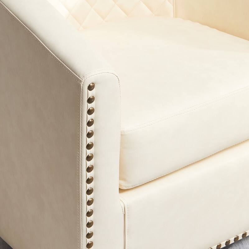 KINWELL 29" Wide Tufted PU Leather Swivel Barrel Chair