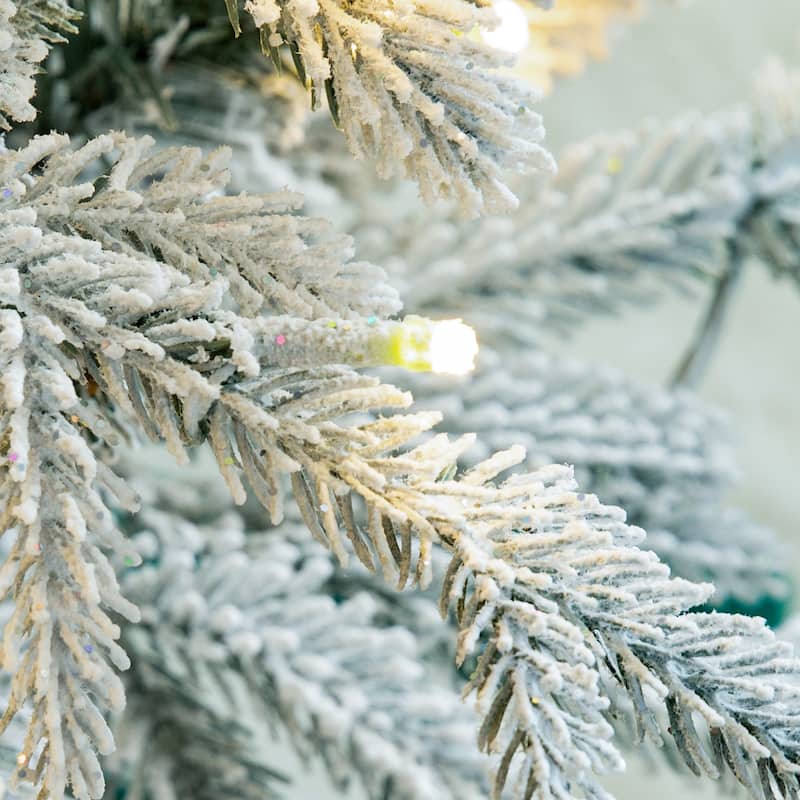 Glitzhome 8FT/10FT Pre-Lit Flocked Fir Artificial Christmas Tree with Warm White Lights