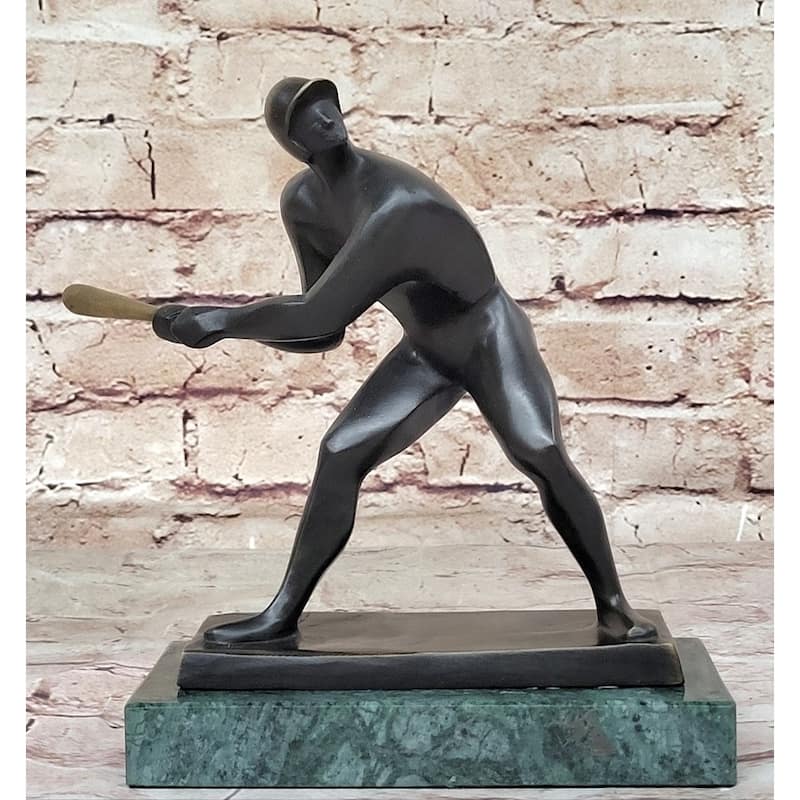 Signed Original Mario Nick Abstract Mid Century Baseball Player Bronze Sculpture