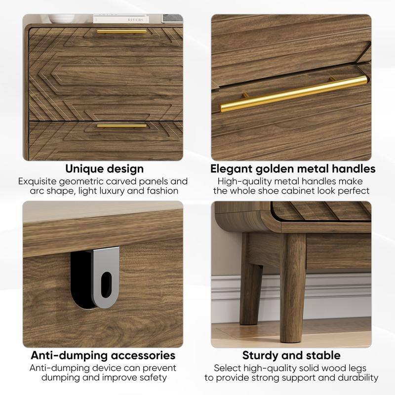 18 Pair Shoe Storage Cabinet W/2 Flip-Top Drawer, 31.5"W Walnut Shoe Cabinet - N/A