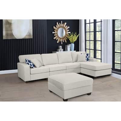 130'' Reversible Modular Sectional Sofa Couche With Ottoman