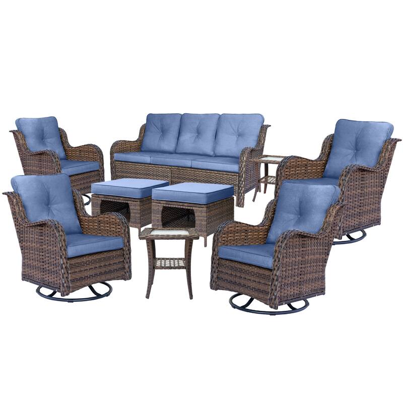 Wicker Outdoor Patio Conversation Seating Sets with Swivel Rocker Chairs