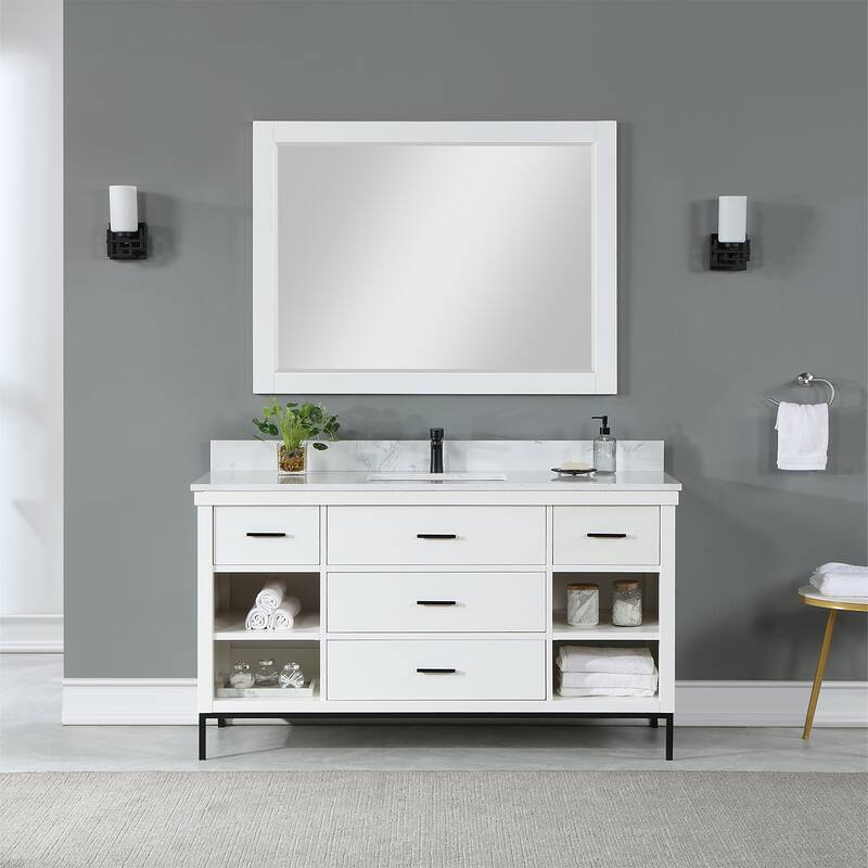 Altair Kesia Bathroom Vanity with Composite Stone Countertop with Mirror