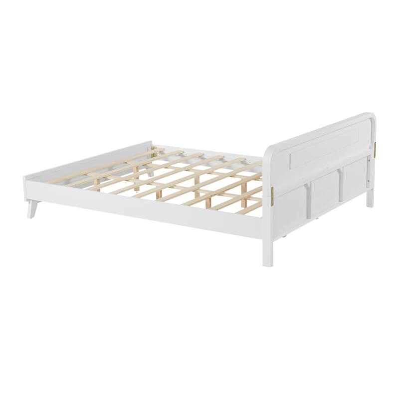 Pine Solid Wood Queen Size Bed, Solid And Stable, No Box Spring Needed