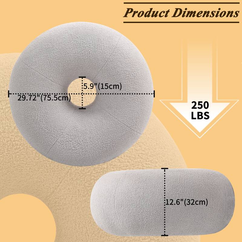 XINMICS 29.7" Donut Teddy Fleece Fabric Pouf Ottoman